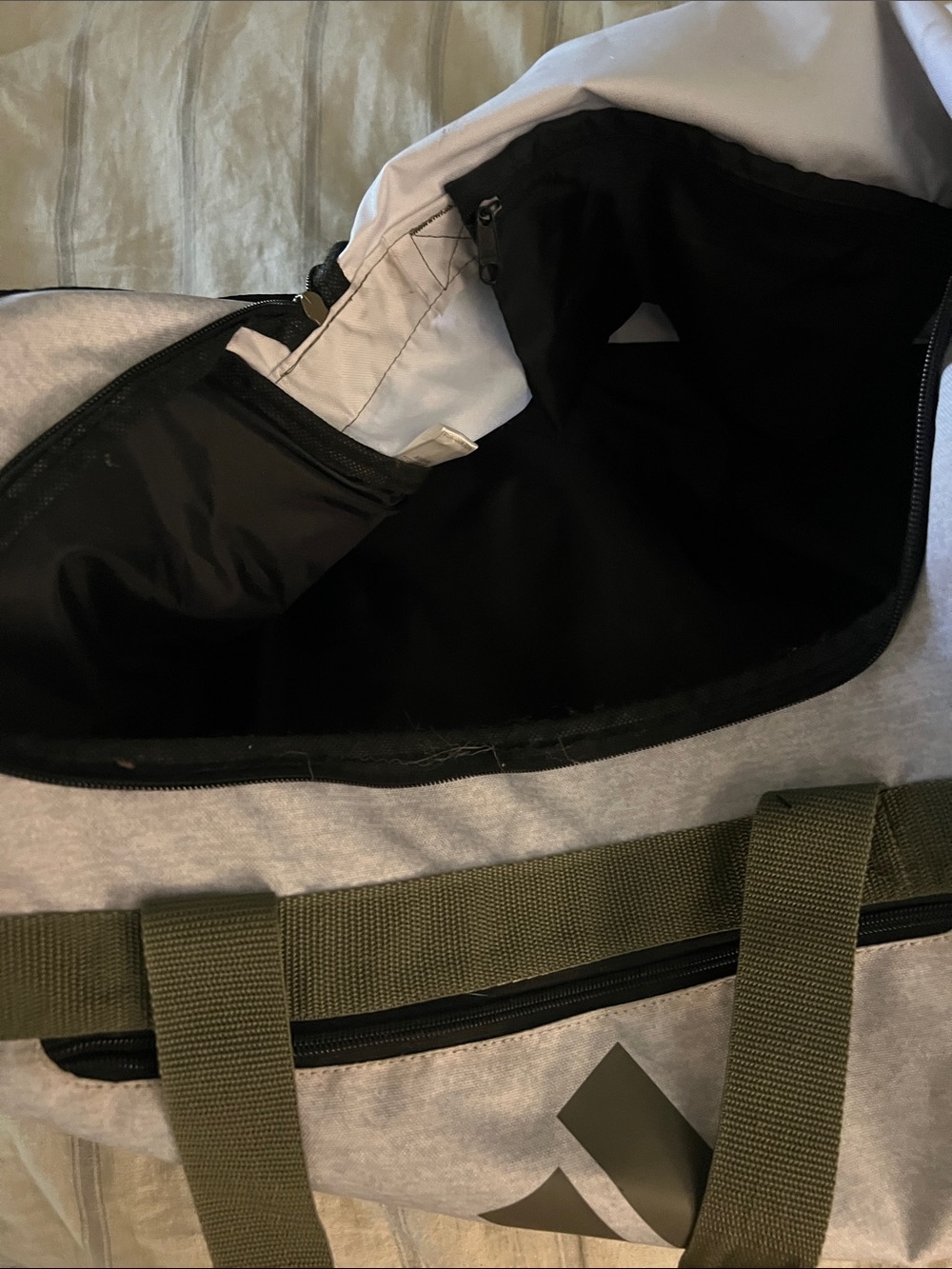 5/$10 item large adidas Light Gray and Olive Duffel Bag with Logo - Picture 2 of 2